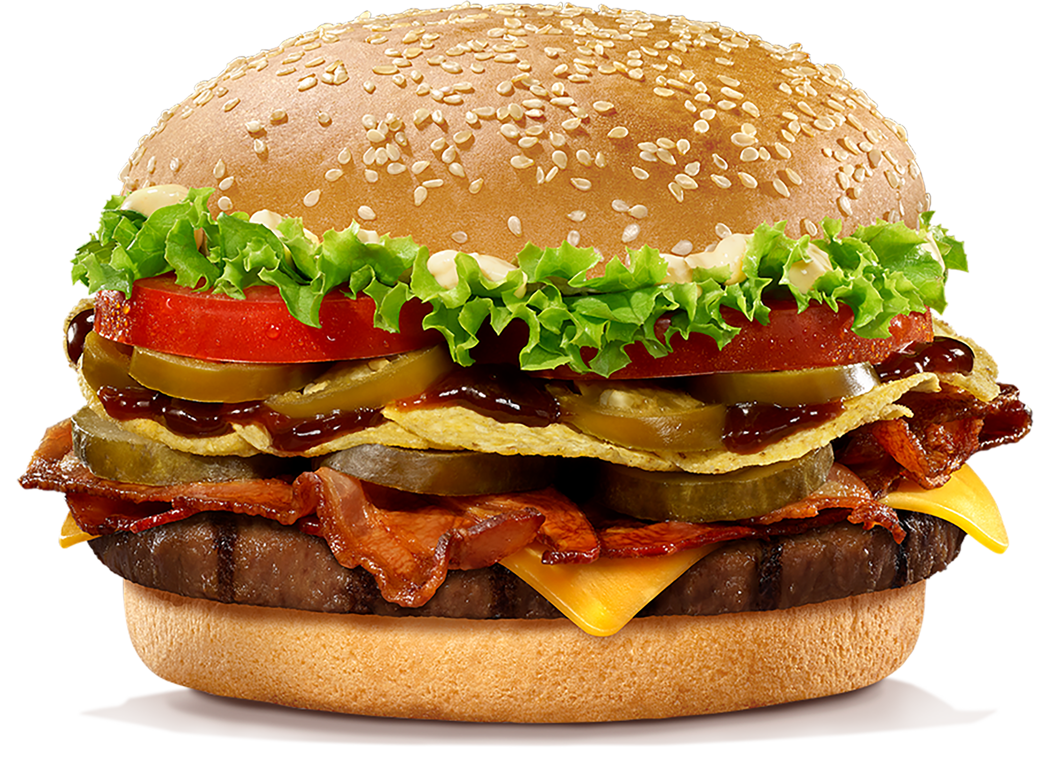 Burger Mexicano mit Rindfleisch, Bacon, Nachos und Jalapenos
